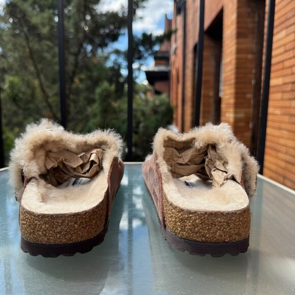 New Birkenstock Arizona Big Buckle Shearling Sandals Leather Brown US 8 / EUR 39 - Picture 10 of 14